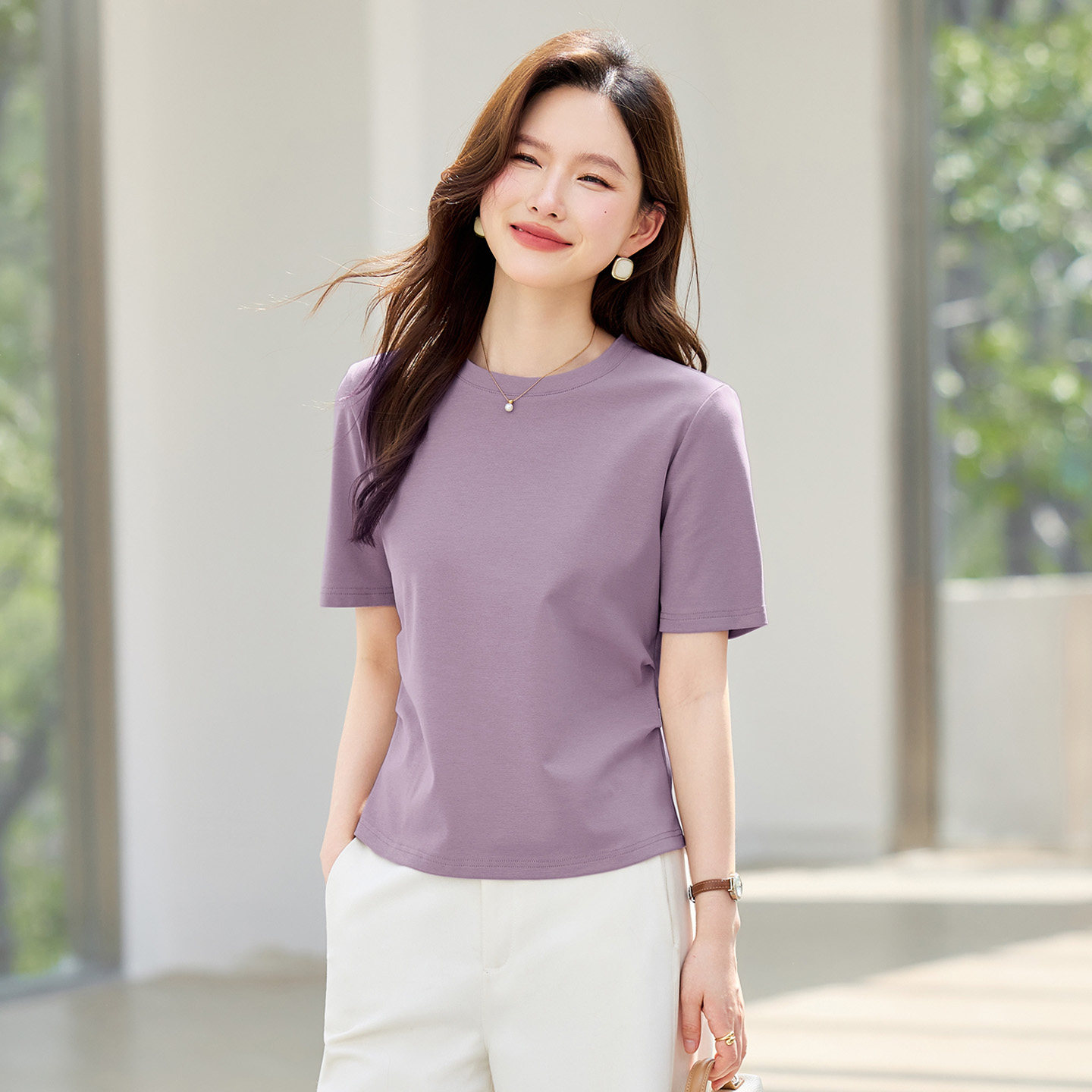 正肩短袖t恤女夏季时尚显气质图片