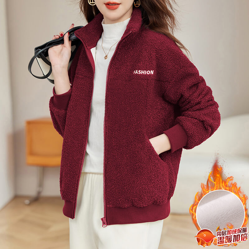 羊羔毛外套女秋冬加绒加厚