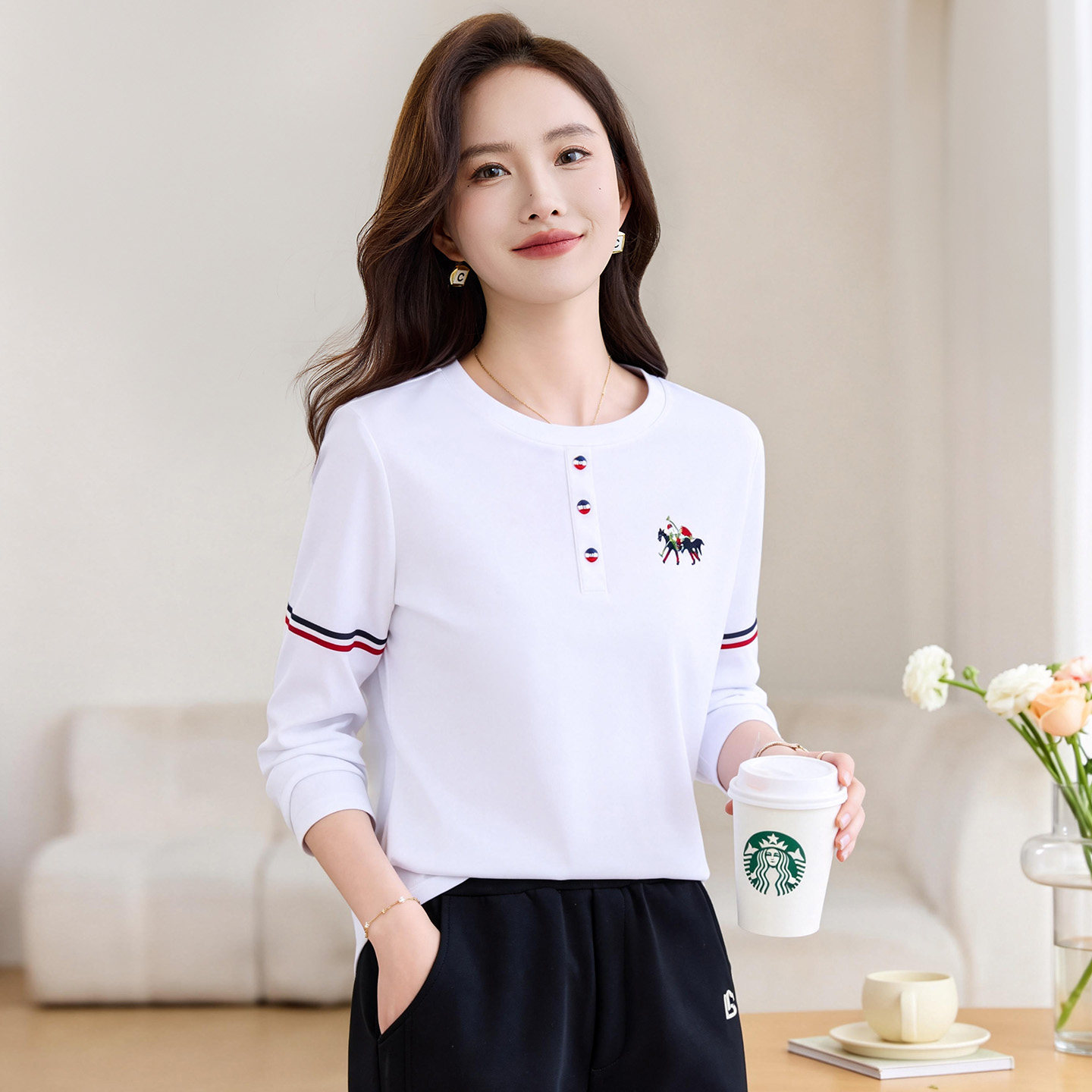 白色长袖t恤女2026新款春季爆款高端女装洋气外穿上衣内搭打底衫