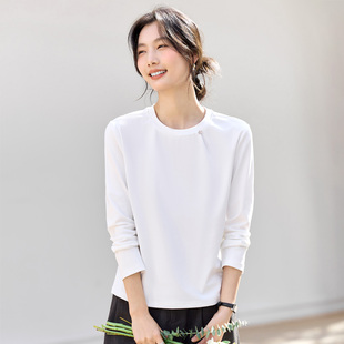 圆领长袖t恤女春秋内搭白色打底衫2026新款女装爆款洋气正肩上衣