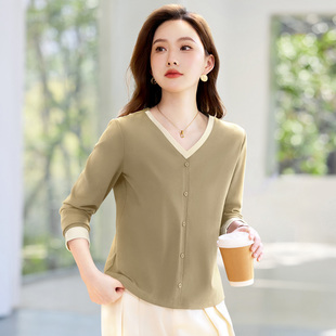 正肩v领内搭打底衫女可外穿2026新款爆款春秋洋气长袖t恤女装上衣
