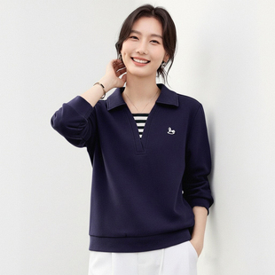 正肩翻领女士卫衣2026新款爆款春秋季洋气女装无帽假两件显瘦上衣