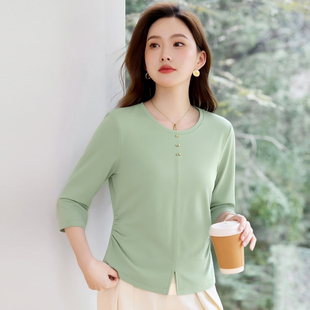 七分袖t恤女早春2026年新款爆款高端女装洋气减龄中袖打底衫上衣