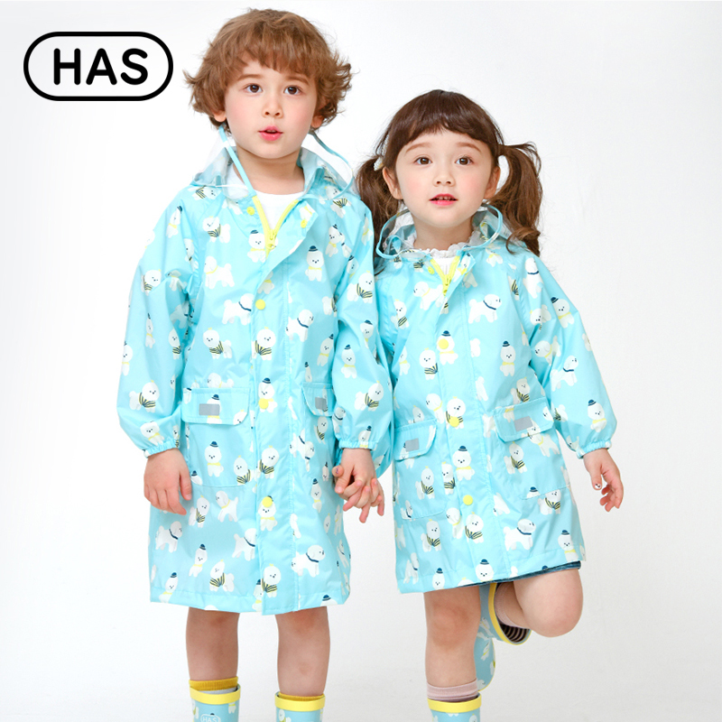 韩国HAS2022新款幼儿园男女宝宝时尚雨衣长款薄款可防晒多色现货