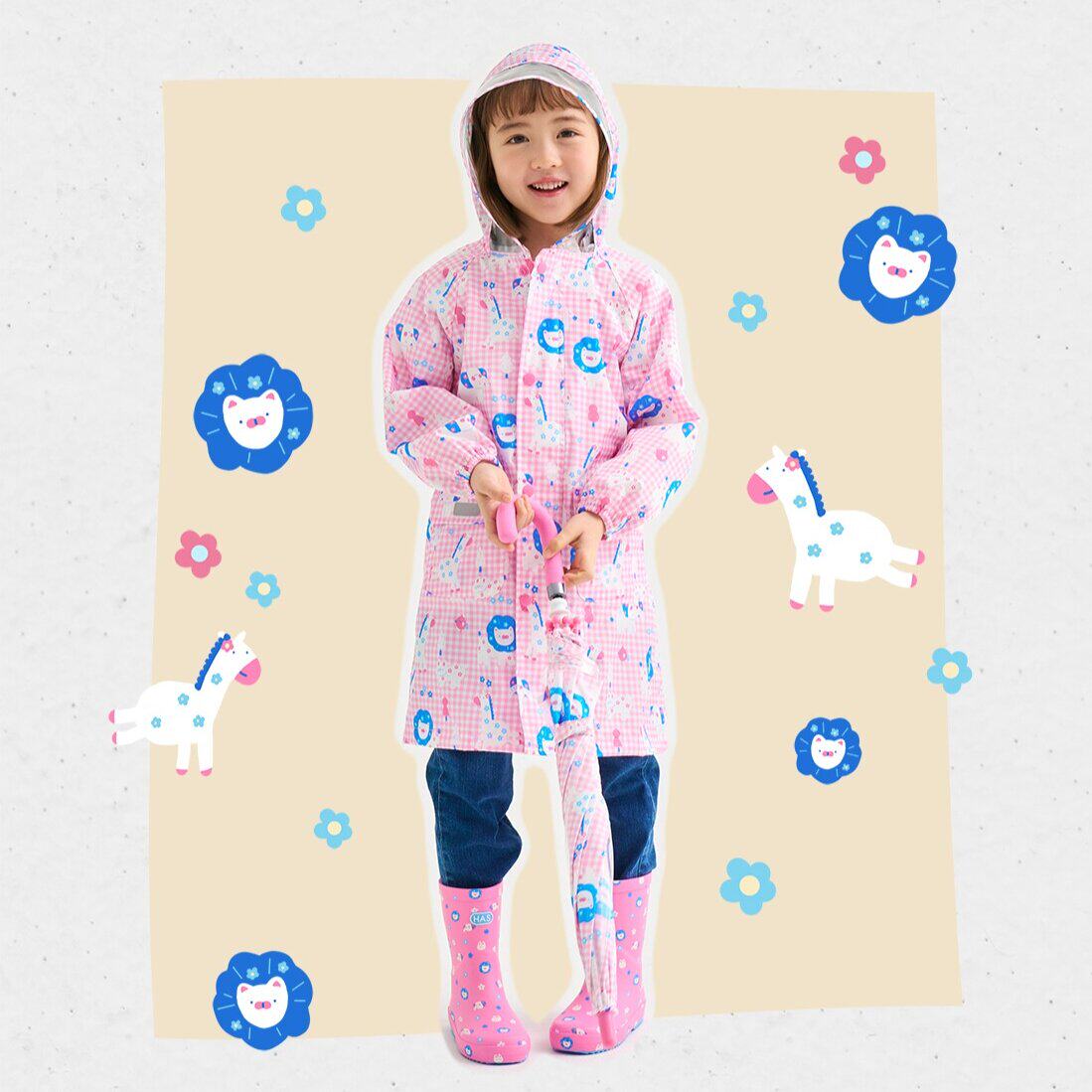 HAS韩国婴童时尚卡通雨衣幼儿园男女童宝宝全身中长款雨披