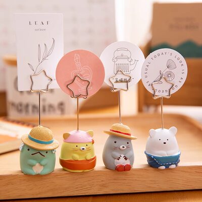 可爱立式桌面小动物摆件ins风创意照片夹子举牌便签留言夹立牌夹
