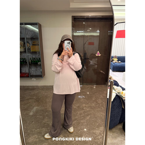 老章和小胖PONGKIKI大码女高腰提臀瑜伽微喇裤胖mm显瘦鲨鱼喇叭裤