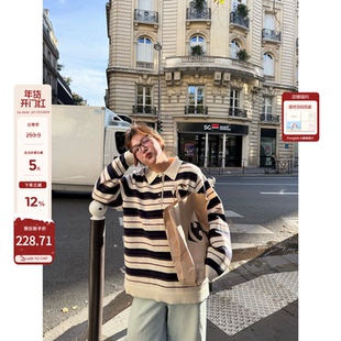 老章和小胖PONGKIKI韩系厚克重大毛衣大码冬宽松显瘦条纹针织上衣