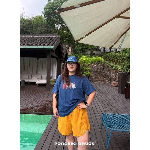 老章和小胖PONGKIKI冲浪T!大码印花宽松胖mm夏季显瘦正肩短袖上衣