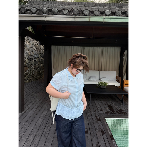 老章和小胖PONGKIKI莱赛尔亚麻海星小衫胖mm娃娃衫收腰上衣女新款