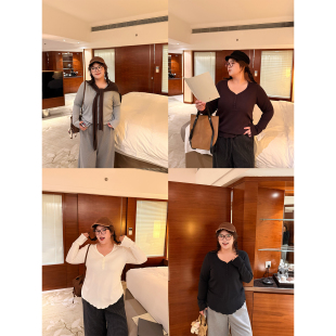 老章和小胖PONGKIKI秋冬鸡心领打底T恤女大码亲肤显瘦上衣秋