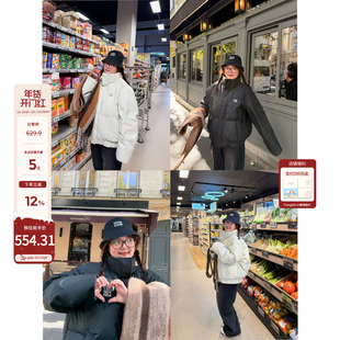 老章和小胖PONGKIKI面包服皮感大羽绒服女大码宽松立领羽绒外套冬