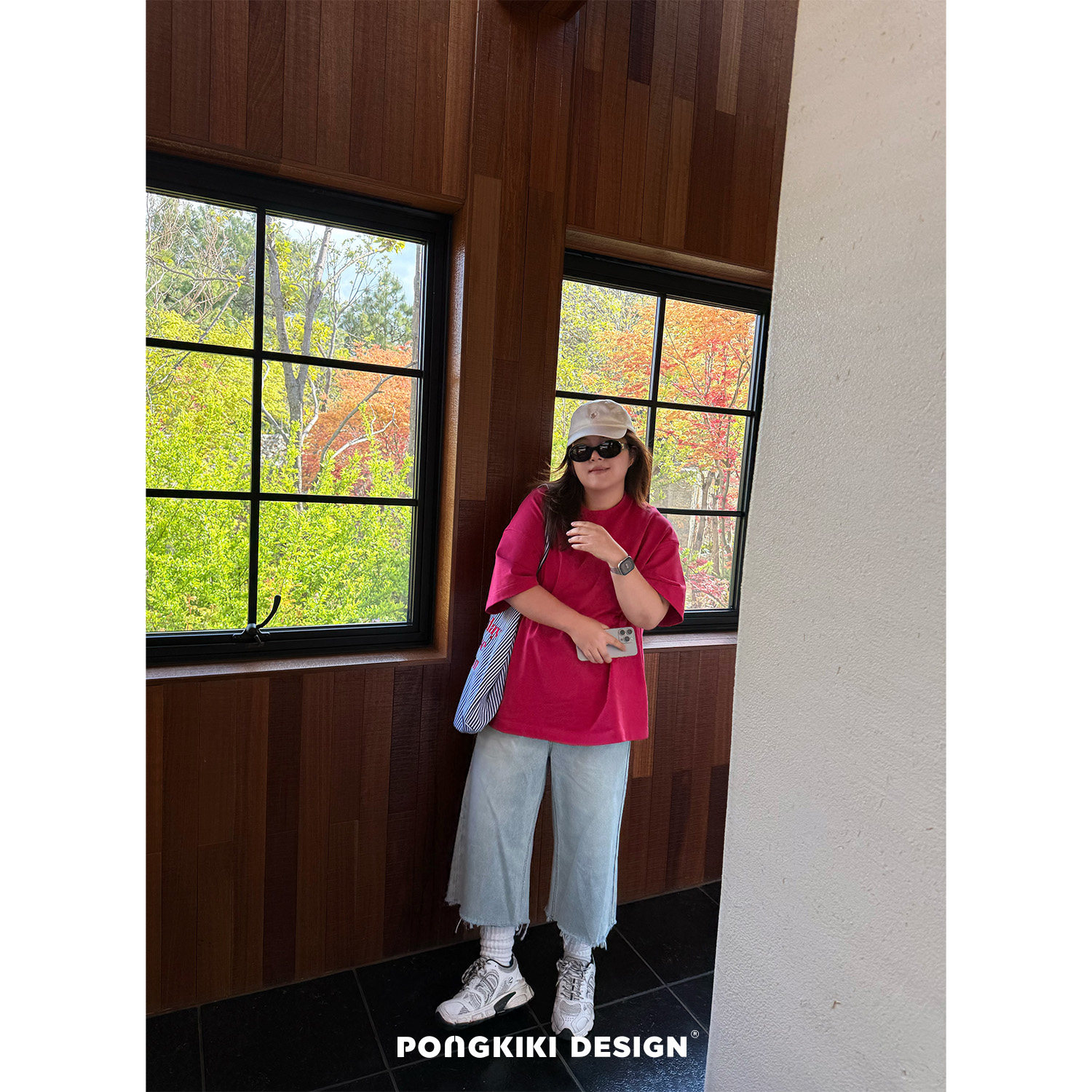老章和小胖PONGKIKI大码女浅蓝七分牛仔裤胖mm显瘦直筒休闲中裤
