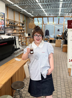 老章和小胖PONGKIKI衬衫女大码学院风百搭显瘦条纹夏季衬衣