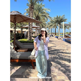 老章和小胖PONGKIKI怀旧色调丹宁牛仔裤女大码复古宽松百搭直筒裤