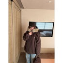 老章和小胖PONGKIKI焦糖美式 加绒宽松夹克 咖大毛领卫衣外套女大码