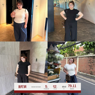 正肩体恤百搭上衣夏 运动T恤女大码 老章和小胖PONGKIKIsk ms修身