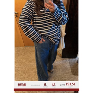 百搭宽松显瘦休闲裤 老章和小胖PONGKIKI深海蓝调直筒牛仔裤 女大码