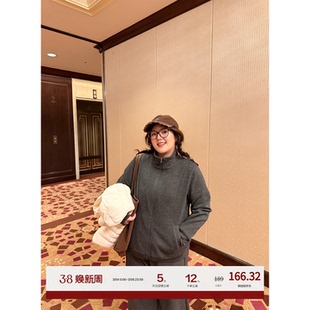 老章和小胖PONGKIKI深灰细条纹韩系慵懒套装女大码时尚保暖两件套