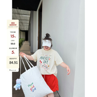 老章和小胖PONGKIKI复古集市印花T恤女大码 胖mm纯棉上衣体恤 夏季