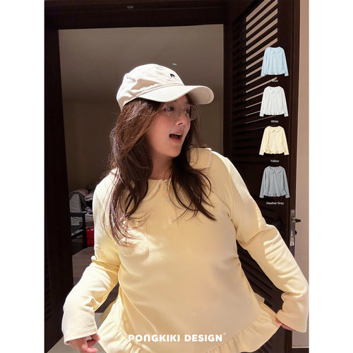 老章和小胖PONGKIKI花边娃娃领T恤女大码正肩显瘦甜妹百搭上衣