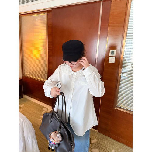 老章和小胖PONGKIKImiu系千金感衬衫花边领宽松休闲设计感上衣女