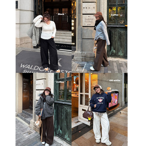 老章和小胖PONGKIKI保暖大口袋工装弯刀裤女大码冬季显瘦直筒长裤