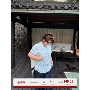 老章和小胖PONGKIKI莱赛尔亚麻海星小衫胖mm娃娃衫收腰上衣女新款