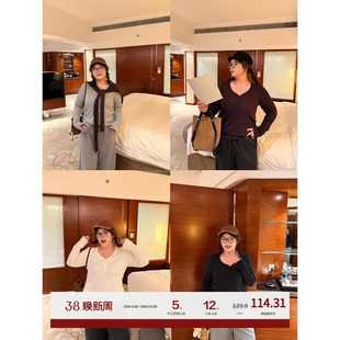 老章和小胖PONGKIKI秋冬万能鸡心领打底T恤女大码亲肤显瘦上衣秋