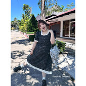 老章和小胖PONGKIKI美式 连衣裙夏胖mm显瘦裙子 甜心复古格纹裙大码