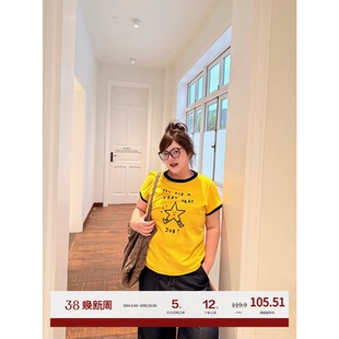 老章和小胖PONGKIKI古早小韩T字母宽松棉薄t恤女夏季新款百搭短袖