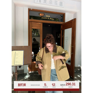 老章和小胖PONGKIKI巴恩风复古外套春秋新款 胖mm廓形显瘦气质风衣