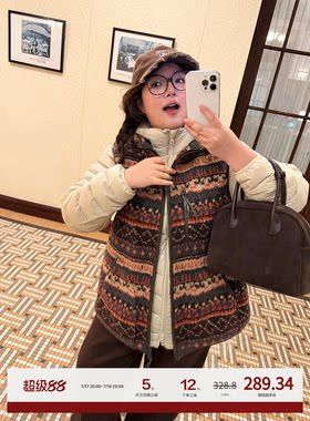 老章和小胖PONGKIKI氛围感费尔岛羊羔毛马甲女大码百搭保暖坎肩冬