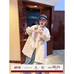 老章和小胖PONGKIKI温柔灰粉风衣经典 风衣外套女 廓形翻领收腰短款