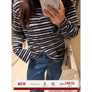 老章和小胖PONGKIKI宽松条纹大T恤女大码 上衣春 百搭宽松长袖