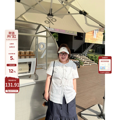 老章和小胖PONGKIKI元气娃娃领衬衫全棉透气大码胖mm宽松小衫夏