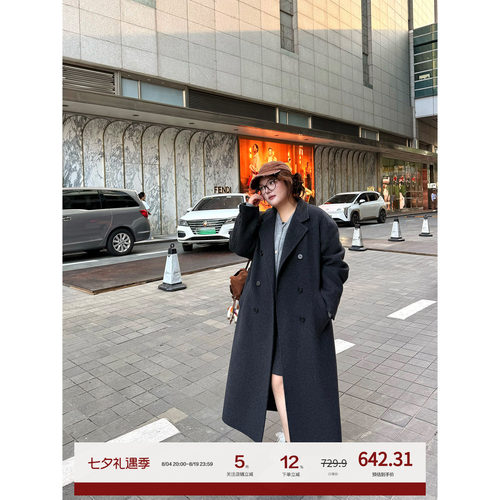 老章和小胖PONGKIKI高奢大牌羊绒双面呢大衣女大码气质长款呢外套