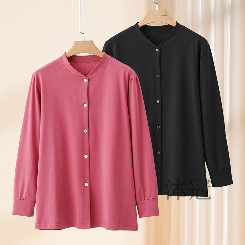 纯棉长袖开衫女秋衣夏薄款中老年人汗衫妈妈空调房家居服保暖上衣
