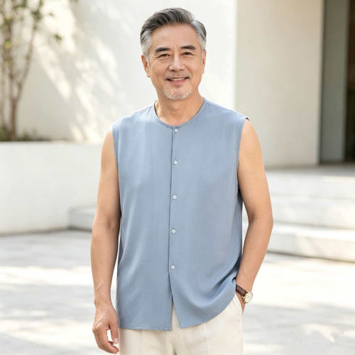 夏季棉绸男士大码薄款开衫背心