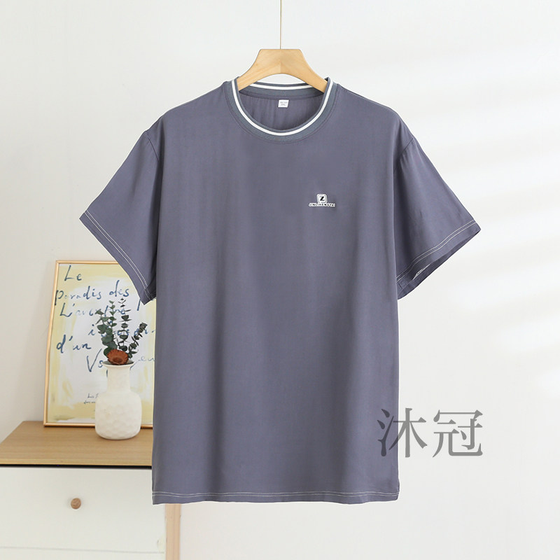 绵绸短袖T恤男士夏季薄款中老年人造棉大码休闲运动爸爸家居上衣