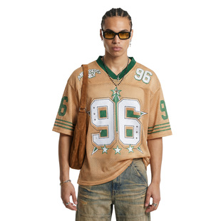 春夏新品 街头复古网眼透气宽松T恤男 潮牌星纹网洞棒球V领短袖 美式