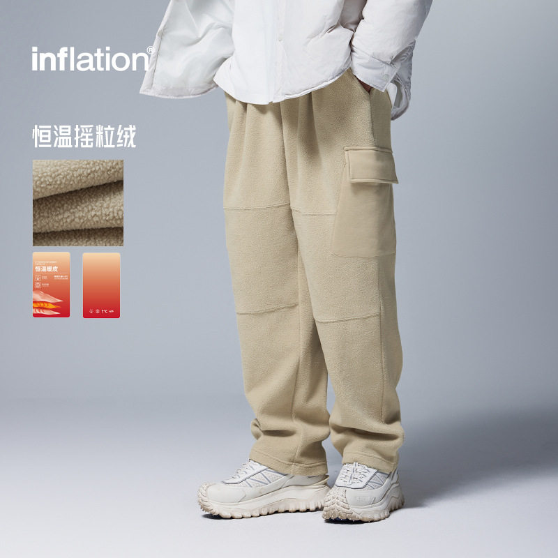 美式街头恒温摇粒绒工装卫裤秋冬潮牌新品宽松长裤休闲直筒裤男士