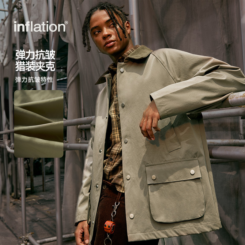 日系潮牌弹力抗皱猎装夹克秋冬新品街头宽松复古工装翻领外套男士