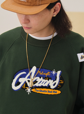 ACTIONS 秋冬季毛巾绣插肩加绒美式宽松套头圆领卫衣男长袖上衣潮