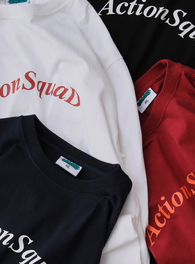 ACTIONS台球刺绣英文印花长袖T恤美式基础款情侣纯棉打底衫上衣潮