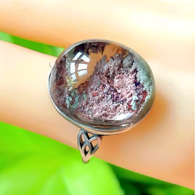 天然水晶戒指绿幽灵戒指巴西彩幽灵戒指戒面开口银包净体生日礼物