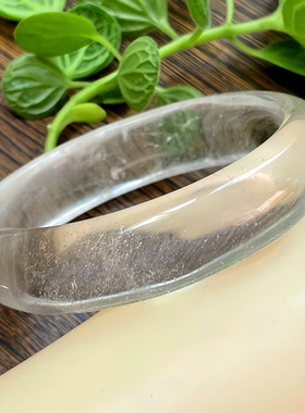 天然水晶手镯白水晶镯子体透细棉圈口58MM条宽16MM实图日常佩戴女