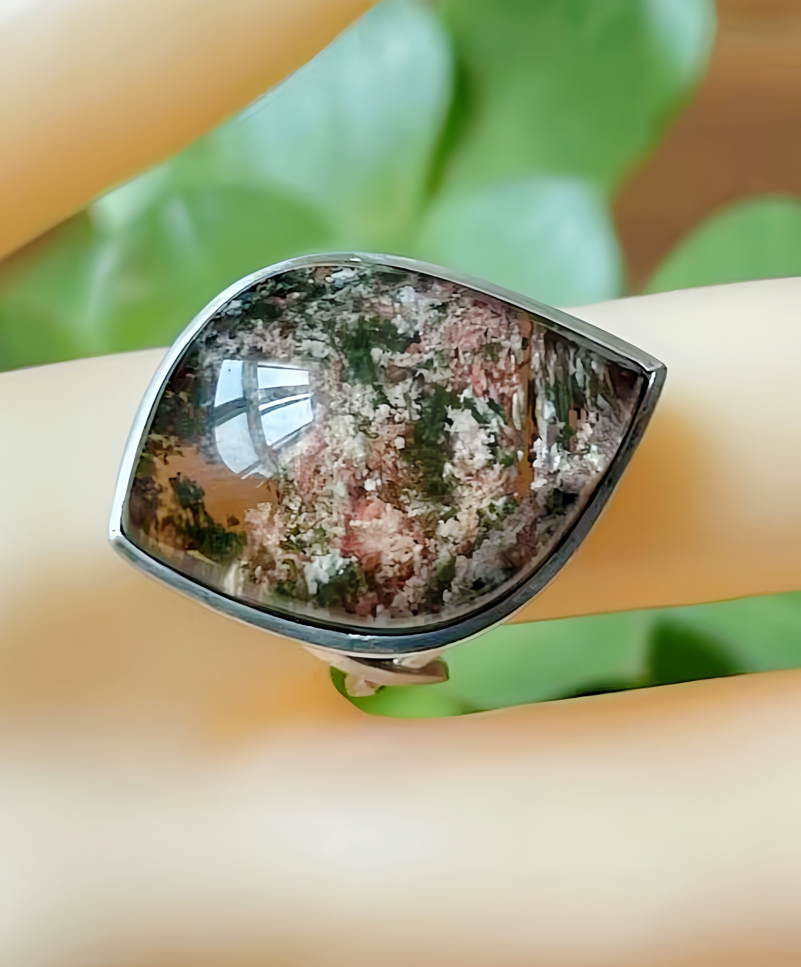 天然水晶戒指绿幽灵戒指巴西绿幽灵彩幽灵马眼形戒指戒面银包礼物