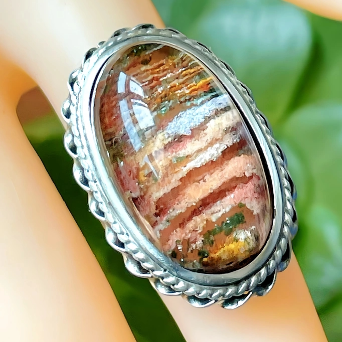 天然水晶绿幽灵戒指彩幽灵戒指戒面四季幽灵千层山面大气女手工银