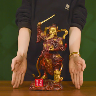 王灵官摆件纯黄铜三眼灵官护法火神王天君铜像大号家居装饰工艺品